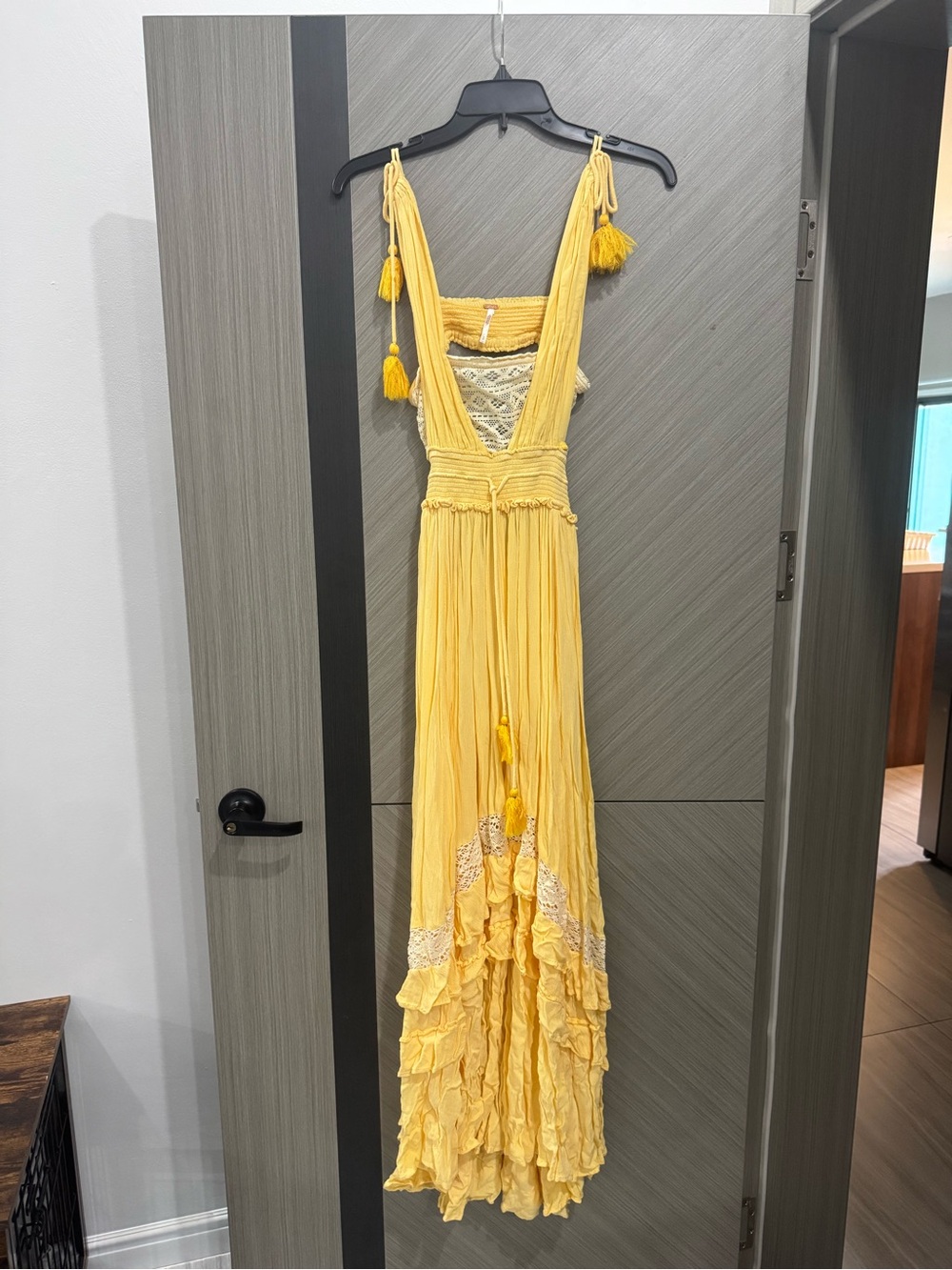 Free People Yellow Tassel Lace Maxi Dress